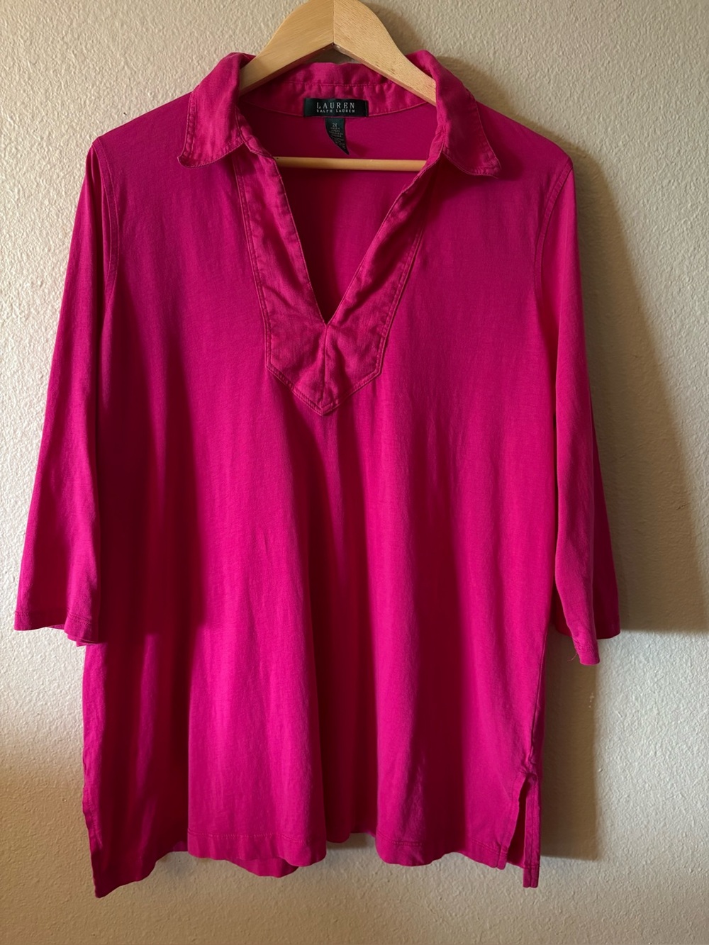 Lauren Ralph Lauren 100% Cotton Tunic Top 2X Pink Polo Shirt